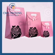 Pink Black Color Hot Stamping Paper Handle Shopping Bag (DM-GPBB-158)